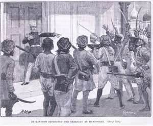 De Kantzow verdedigt de schatkist in Mynpooree 1857 AD door Henry Marriott Paget